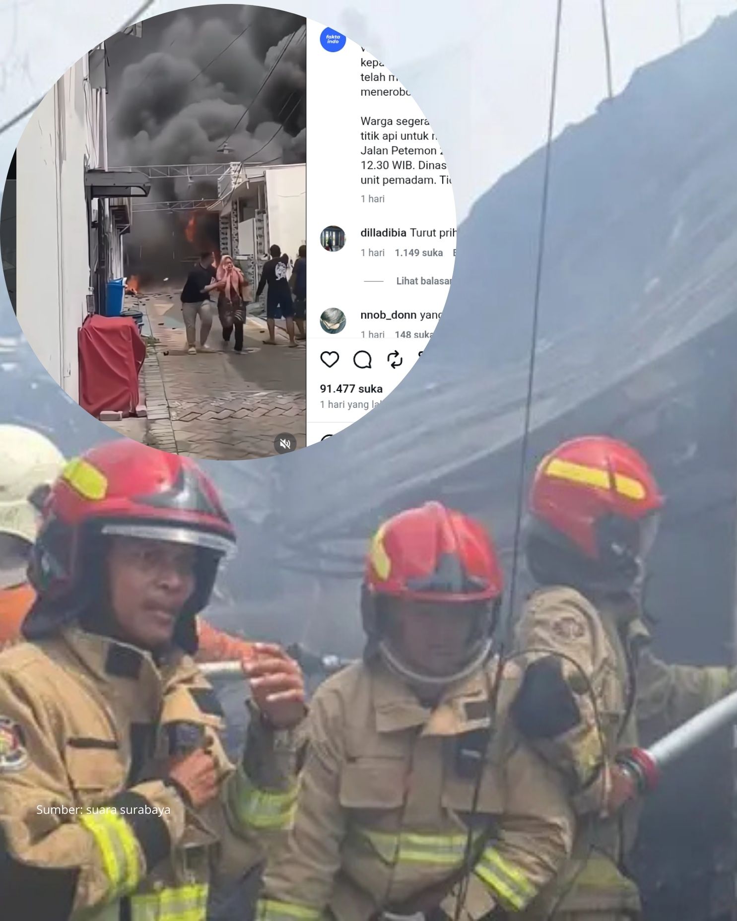 Seorang Ibu Menerobos Kobaran Api Gudang Sparepart dan Variasi Sepeda Surabaya