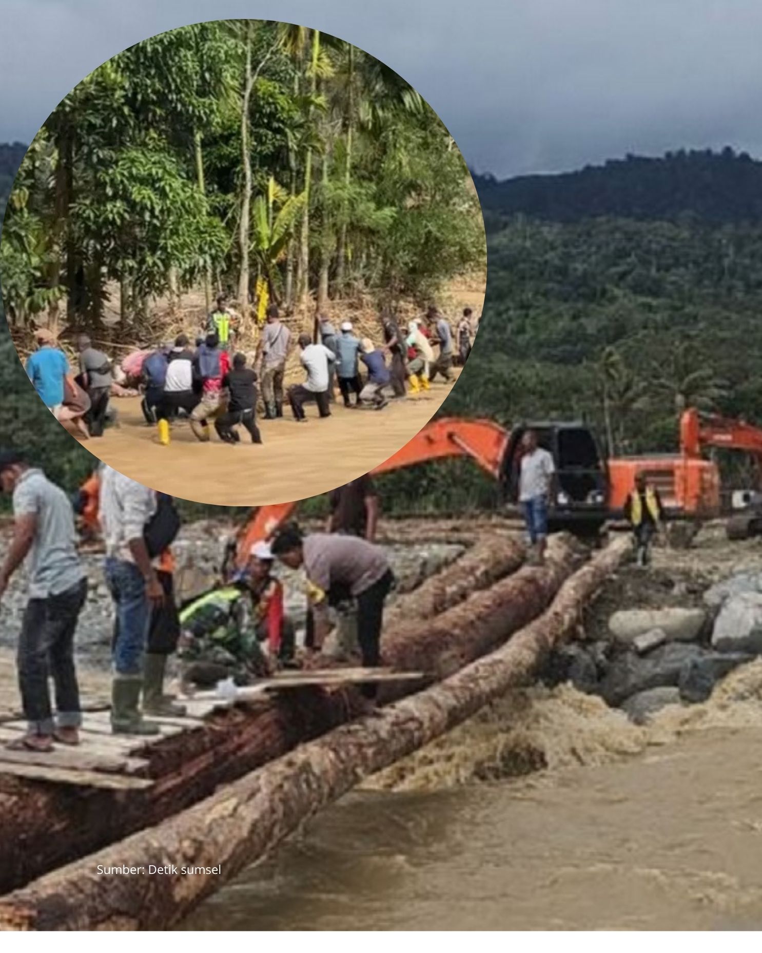 Warga Aceh Tengah Membangun Jembatan Secara Gotong-Royong Tanpa Alat Berat