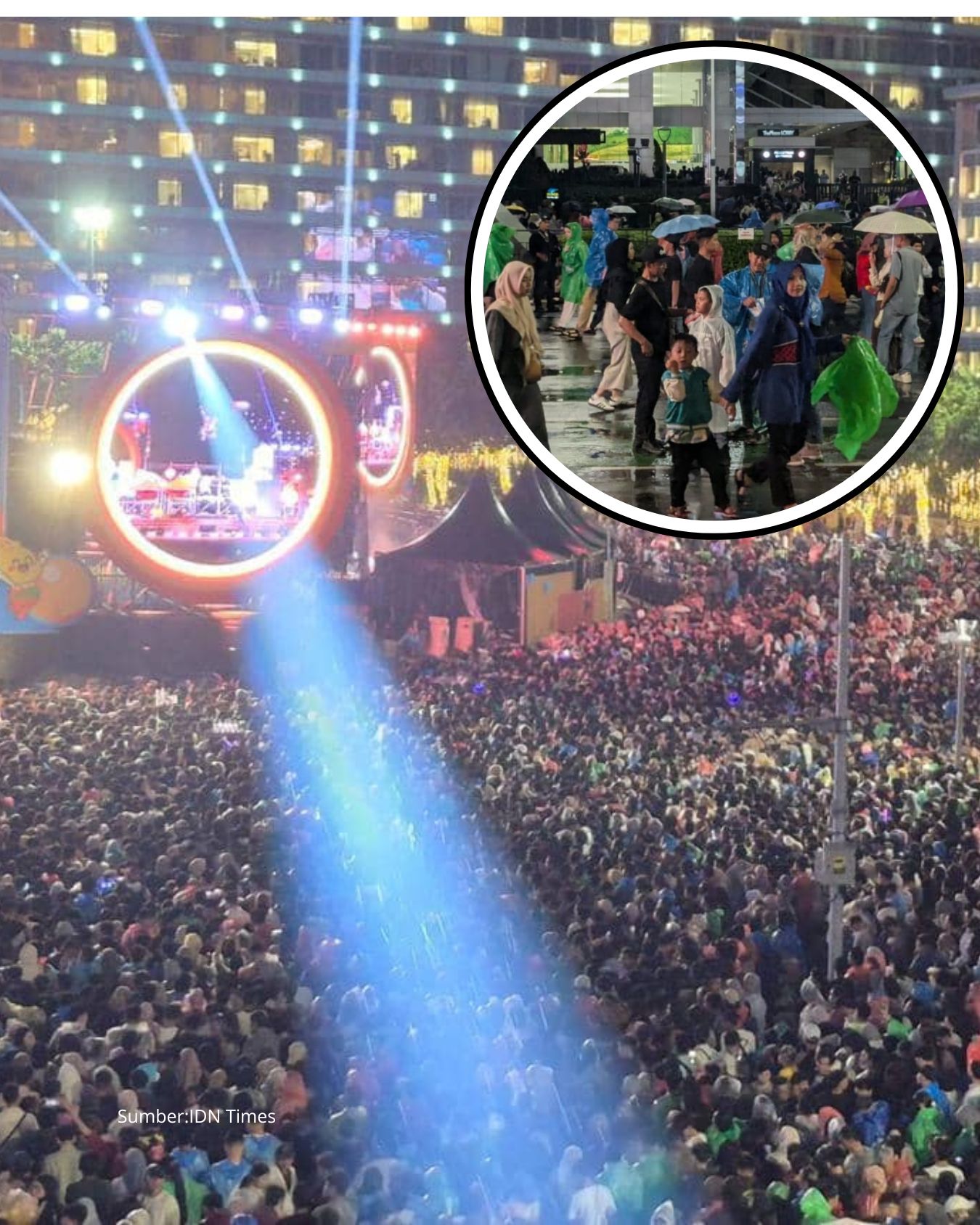 Meski Diguyur Hujan Lautan Manusia Padati Bundaran HI di Malam Pergantian Tahun 2026