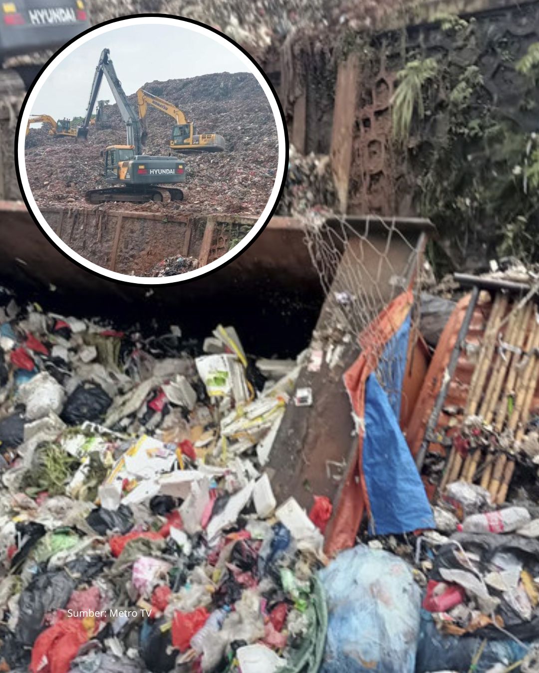 TPST Bantargebang Longsor Menimpa Tiga Unit Truk Pengangkut Sampah