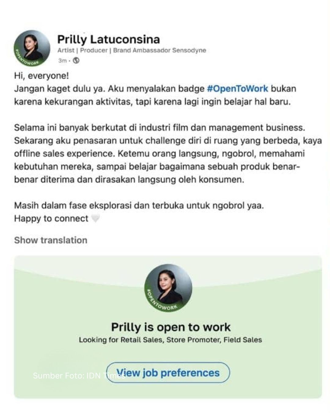 Mundur dari Kursi Direktur, Prilly Latuconsina Siap Kerja Part-Time Hingga Freelance