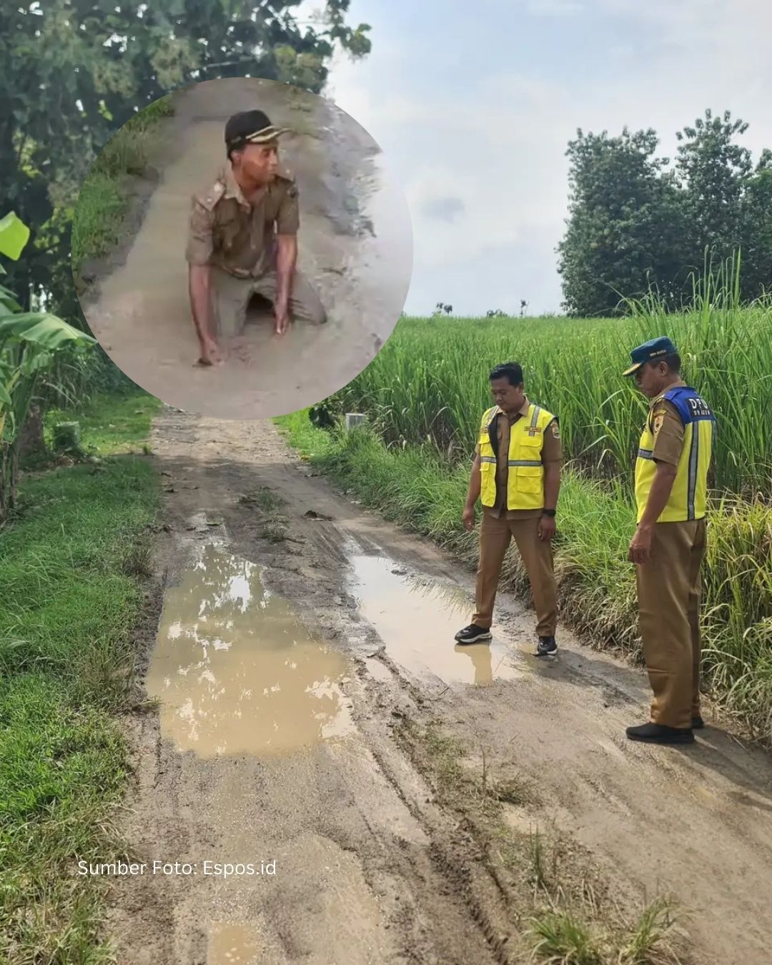 Mandi Lumpur! Protes Unik Kades Narso di Jalan Rusak Sragen