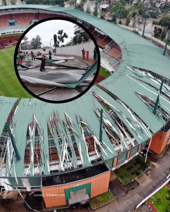 Hujan Angin Menerjang Stadion Pekansari Bogor Pohon Tumbang 1 Orang Terluka