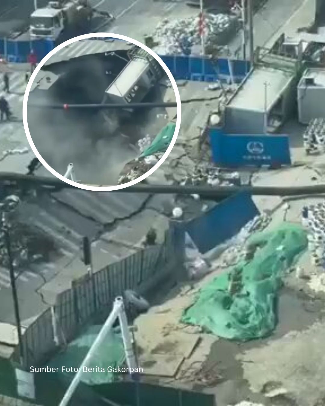 Shanghai Geger! Sinkhole Raksasa Telan Jalan di Minhang