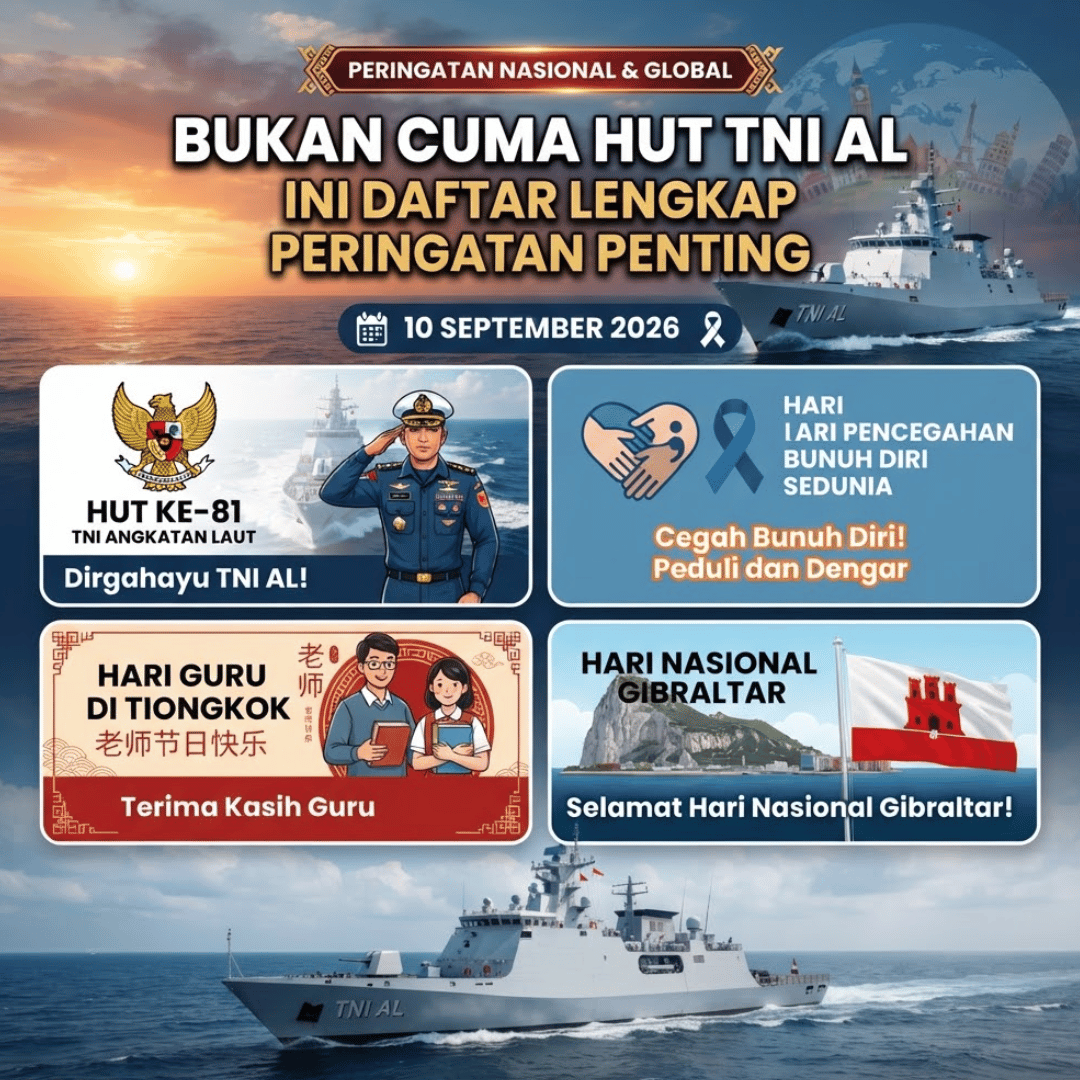 Bukan Cuma HUT TNI AL, Ini Daftar Lengkap Peringatan Penting 10 September 2026 Internasional