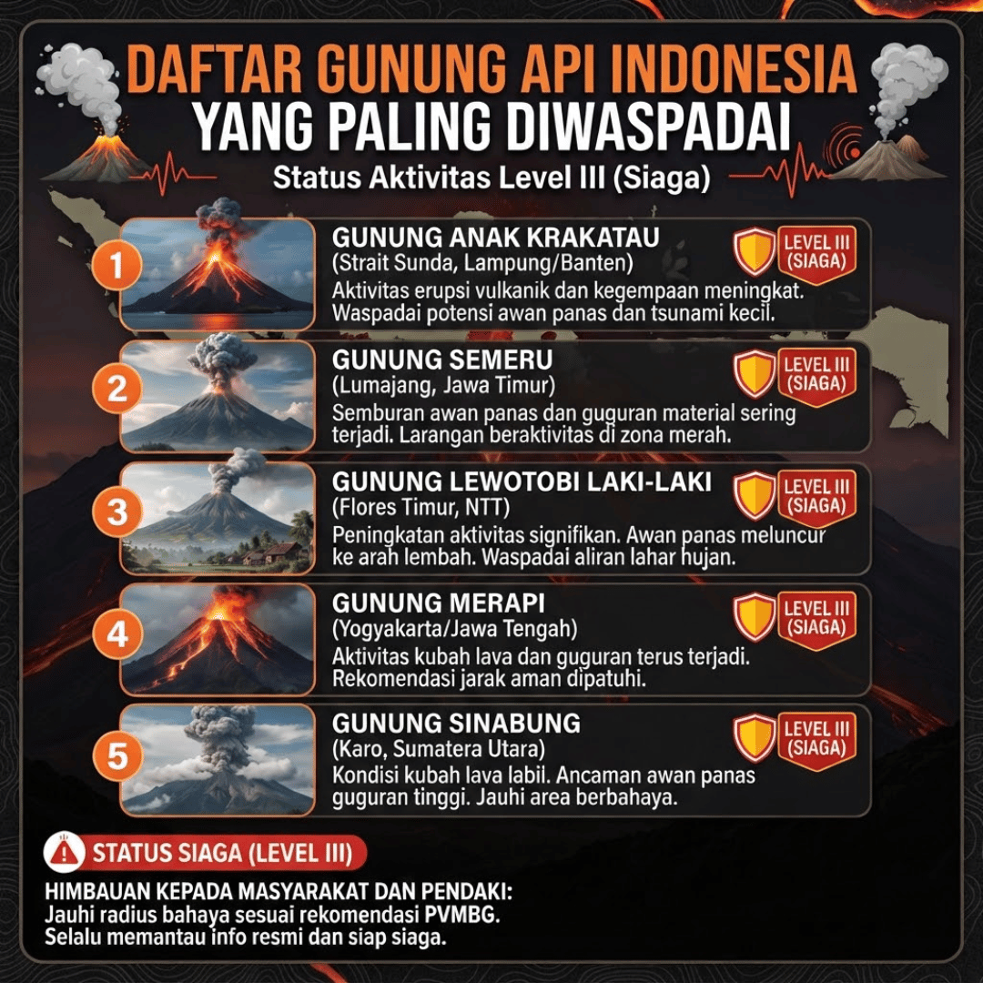 Daftar Gunung Api Indonesia yang Paling Diwaspadai, Aktivitas Erupsi Kembali Meningkat pada 2026