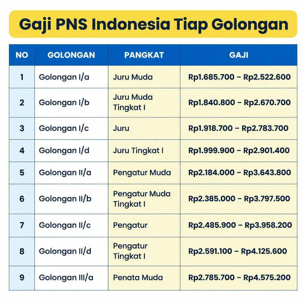 Gaji PNS Indonesia Berdasarkan Golongan
