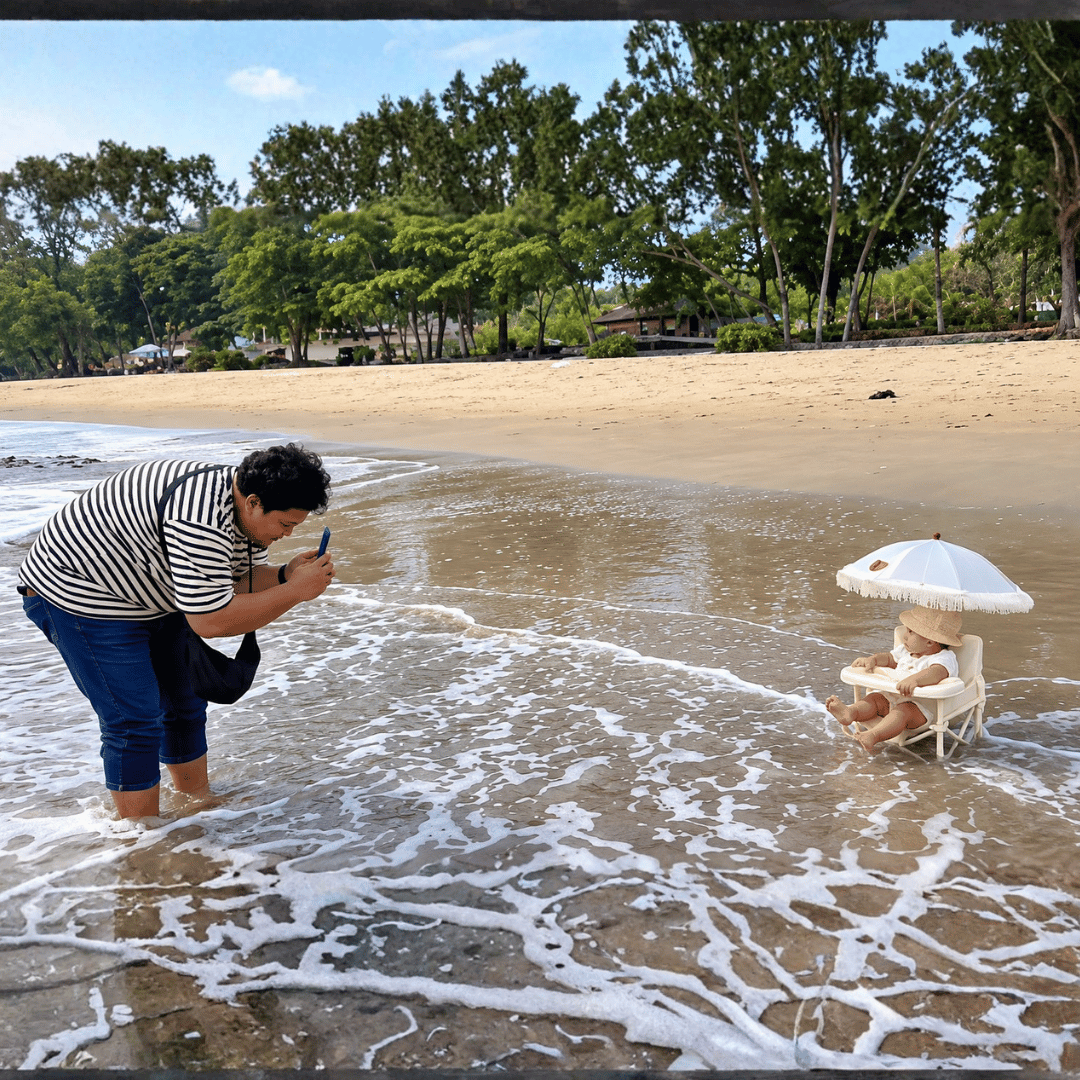 Momen Suami Fotokan Anak di Pantai Jadi Sorotan, Hasil Jepretannya Bikin Warganet Gemas